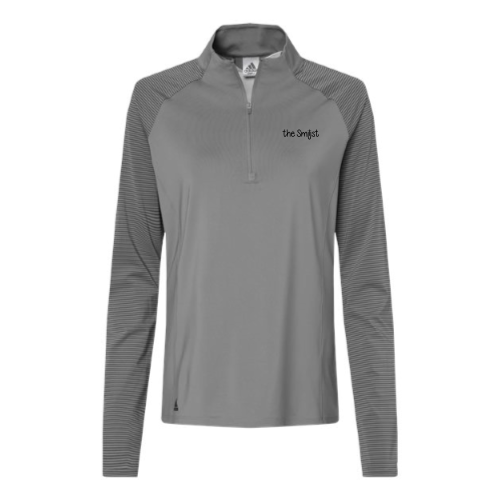 TheSmilist - Women's Stripe Block Quarter-Zip Pullover Grey